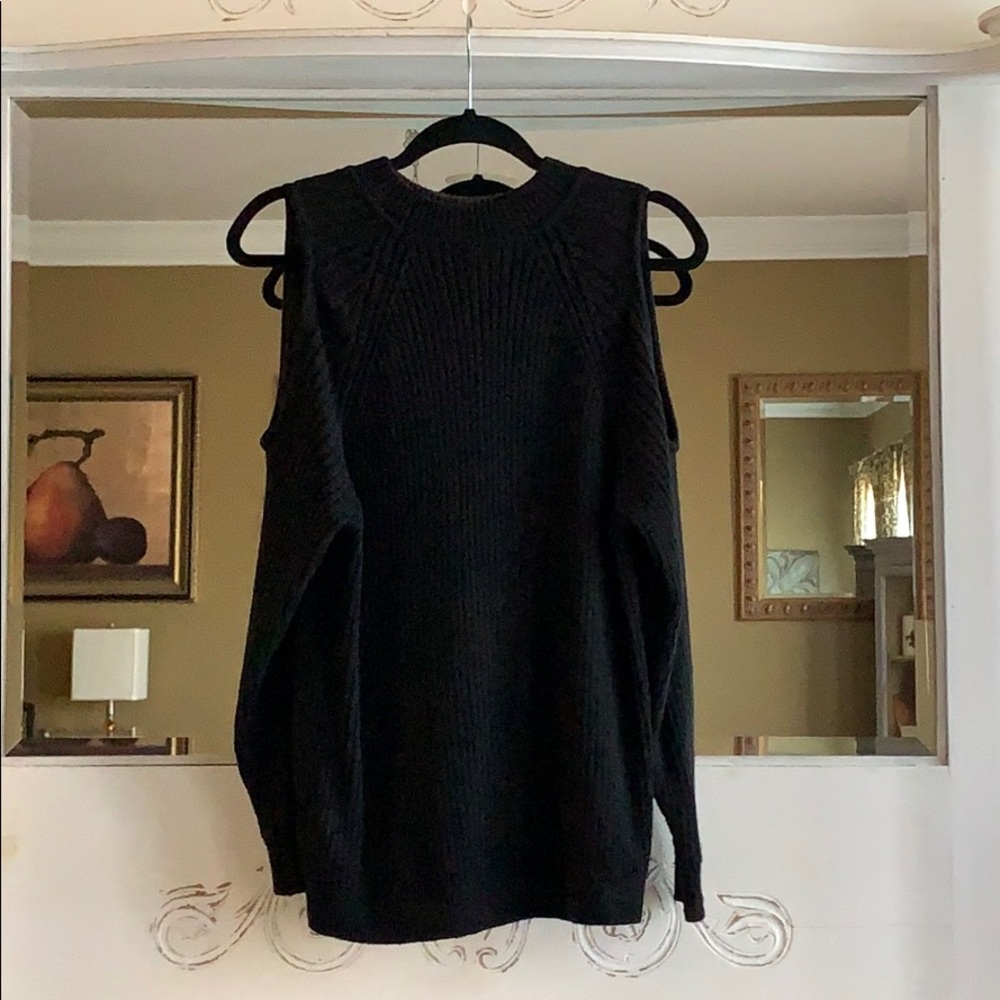 Black high neck cold shoulder sweater